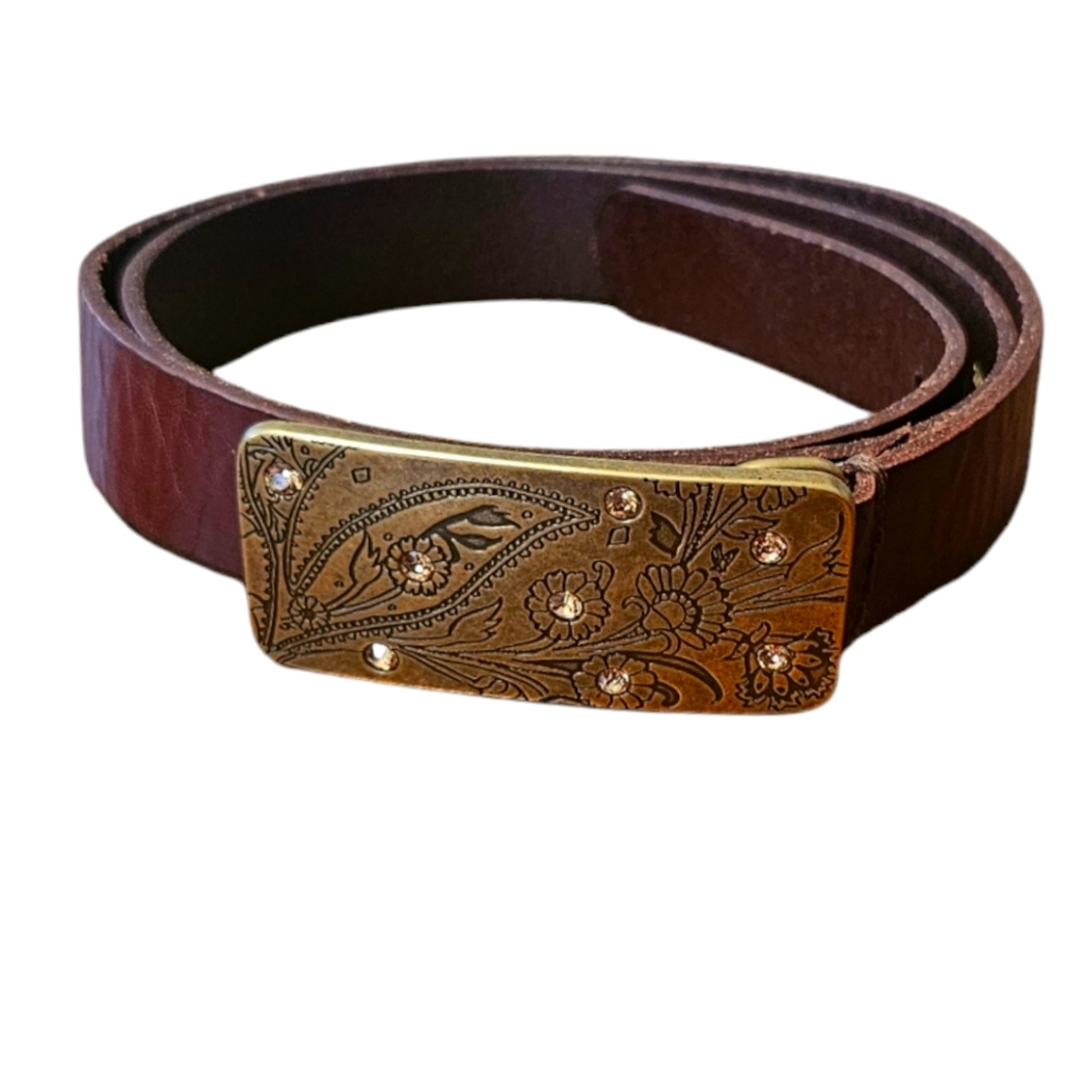 Fossil Women's Brown Leather Belt with Gold Buckle Size M